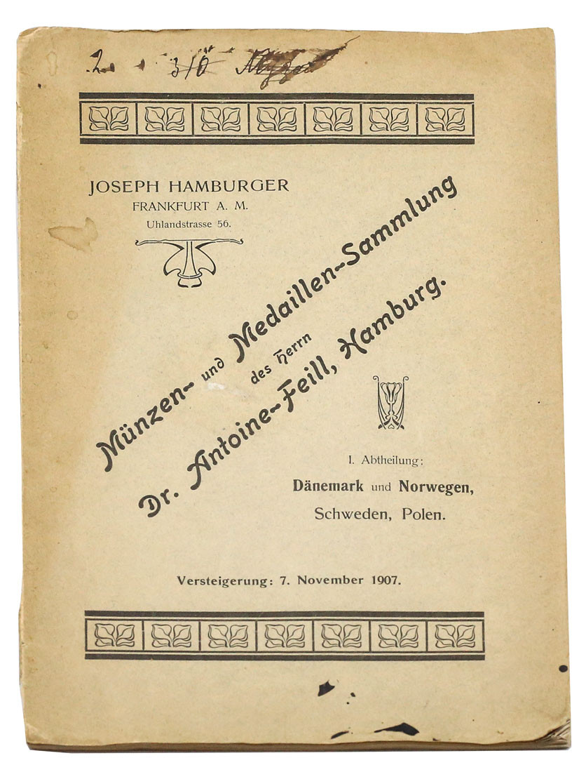 Katalog aukcyjny Joseph Hamburger „Münzen und Medaillen - Sammlung Dr. Antoine-Feill cz.I”